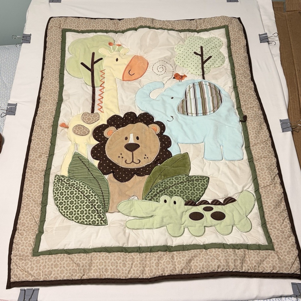 Carters Jungle Safari Baby Quilt Crib Blanket Lion Elephant 33x42